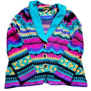 Matthew & David Vintage Multi-Colored Geometric Pattern Teal Collar Sweater 14